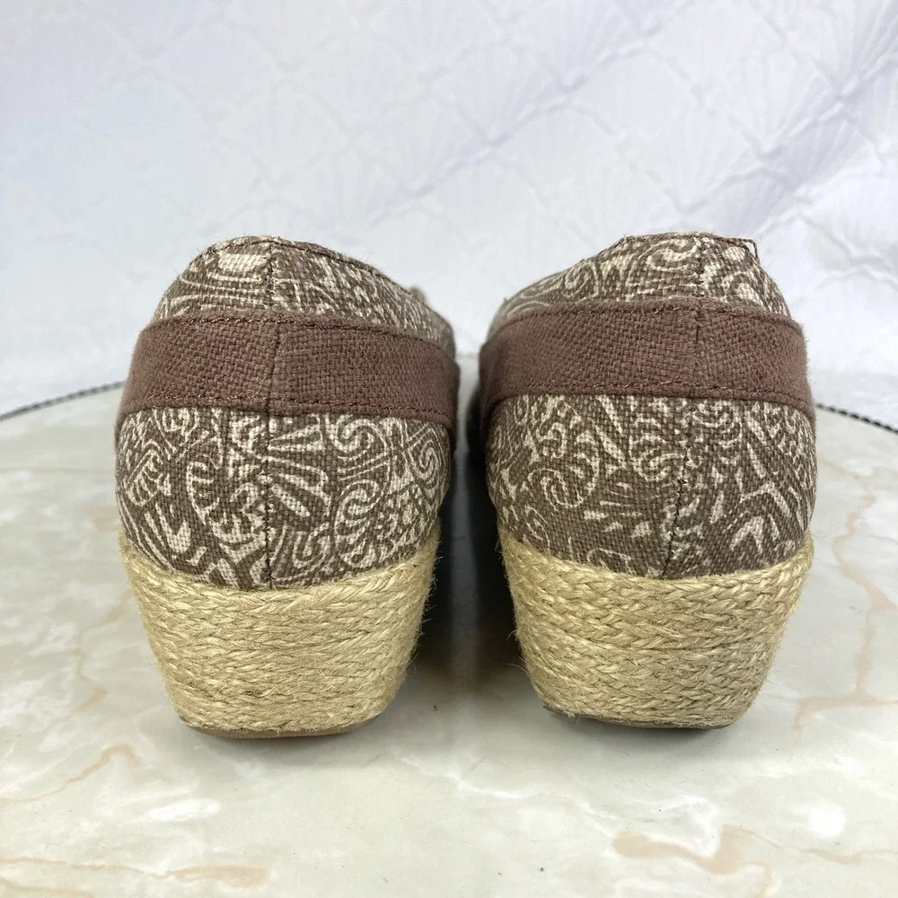 Grasshoppers Peep Toe Espadrille Wedge Shoes Women 8 Brown Comfort Slip On Heels - Picture 7 of 12